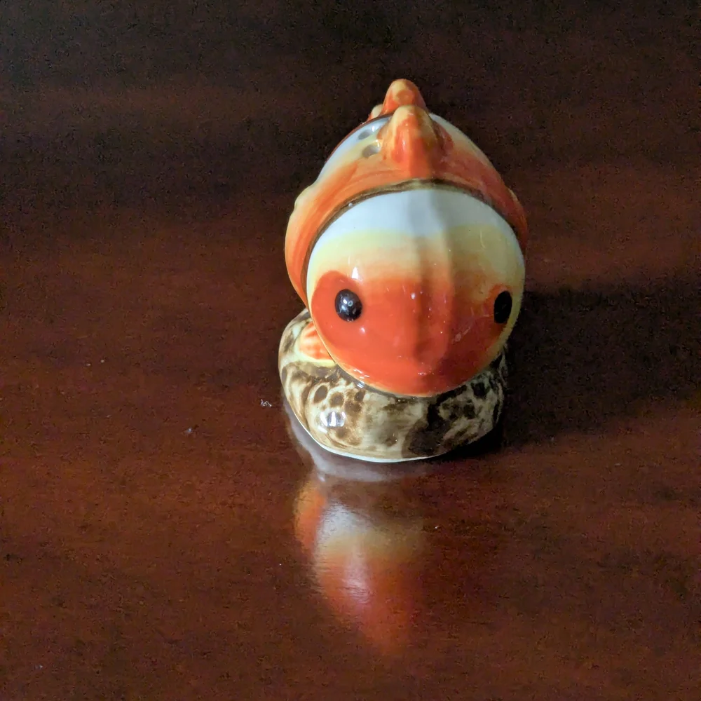 New Ceramic Fish Salt And Pepper Shakers- Blue and Orange